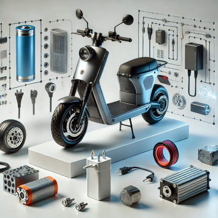EV scooter with battery and spare parts